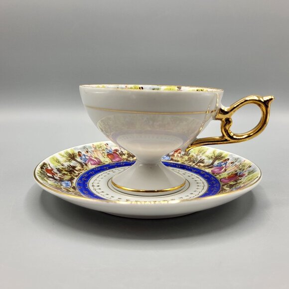 Vtg Royal Carlton Japan Porcelain Tea Cup Saucer Set Gold Handle Trim Victorian - Picture 4 of 14